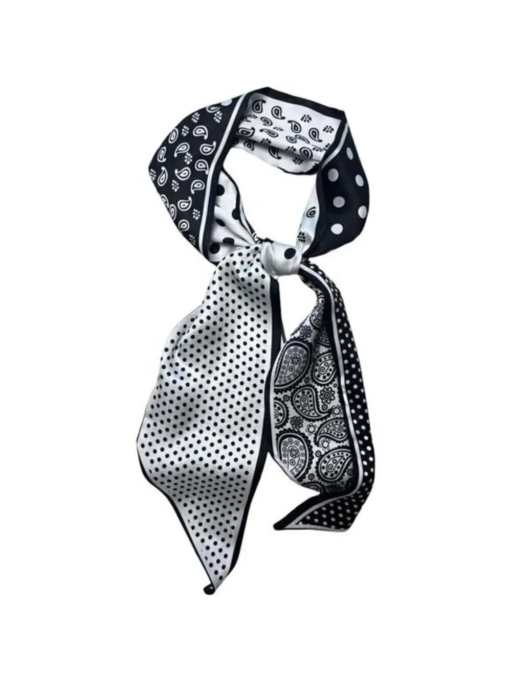 Hair Scarf Black and White Silky Long Neck Head Scarves Purse Bag Scarfs